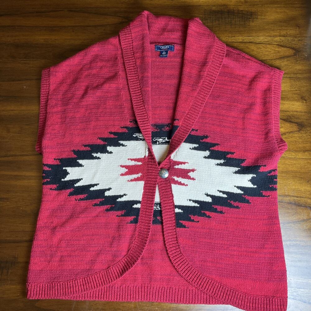Chaps Red Southwestern Knit Concho Button Sweater Vest Womens XL Western Boho